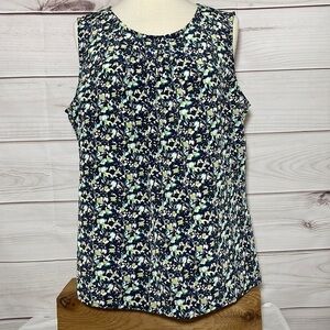 Floral Sleeveless Blue & Green Blouse Top Size Large